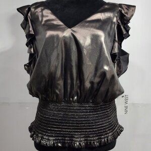 Nine West Women's Metallic Black Gunmetal Top Kohls Women's Size Large NWT